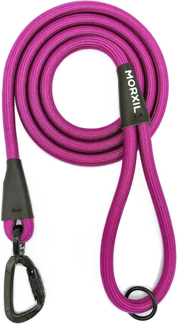 Rope Dog Leash, 4 ft Heavy Duty Dog Leash with Aviation Aluminum Auto Locking Carabiner, Strong Nylon Pet Lead for Small, Medium, Large Dogs (Rose Red, 4FT) (4 Foot Single Handle)