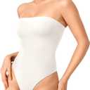 YEOREO Hyperflex Strapless Bodysuit Tube Top Off Shoulder Double Lined Thong Bodycon Slim Fit Summer Sexy Leotard (M, White)