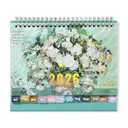 icceemee 2026 Calendar Desktop Calendar - Vintage oil painting style art flip calendar with month labels and clear date display, suitable for office decoration, home furnishings and gift-giving (White Rose)