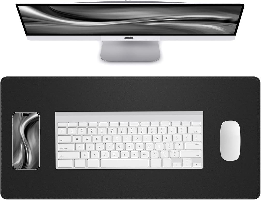 Desk Pad Mat 23.6"x13.7" - Waterproof Mouse Pad & Desk Protector, Non-Slip PU Leather for Gaming Keyboard/Mouse, Stitched Edge XL Office Desk Pad with Ergonomic Support(Black) (24" x 14")