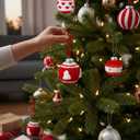 6 Pcs Red Crochet Christmas Balls Ornaments 2.76" Stable Rustic Sweater Ball for Christmas Tree Knitted Xmas Farmhouse Hanging Decorations Party Gifts