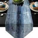 Blue and Grey Table Runner,Abstract Modern Art Burlap Table Runners for Table Dresser Runner Farmhouse Style for Dinner Party Holidays Home Decoration (Blue Grey, 13"x 71")
