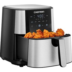 Chefman Air Fryer 6 Qt | TurboFry 5-in-1 with 450F Hi-Fry Option for Crispier Results | Bake, Dehydrate, Frozen | XL Nonstick Dishwasher-Safe Basket | Stainless Steel
