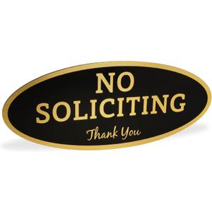 ExcelMark No Soliciting Sign for House or Business  Durable Indoor/Outdoor Sign  Easily Attach to Front Door - UV and Weather Resistant (Small - 2"x 5", Black with Gold Letters)