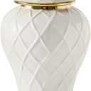 Ginger Jars for Home Decor, White and Gold Vase, Decorative Ceramic Ginger jar with lid, Porcelain Flower Vase for Centerpieces Jarrones, Storage jar, Table Center Vase, Temple Jar(12in)