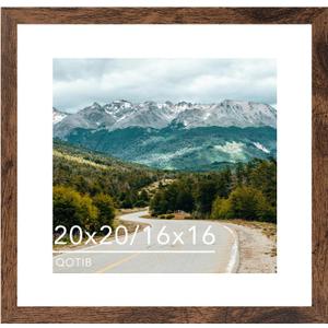 Wood 20x20 Picture Frame with 16x16 Mat Deep Brown, Display 16x16 with Mat or 20x20 without Mat, Wood 20 by 20 Photo Frame, 20 x 20 Frame for Wall Hanging Display, Deep Brown
