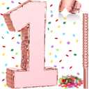 Honoson Number Rose Gold Piata with Stick Blindfold Confetti, Princess Piata for Birthday Party Anniversary Celebration Decorations Supplies, 16 x 11 x 3 Inches(Number 1)