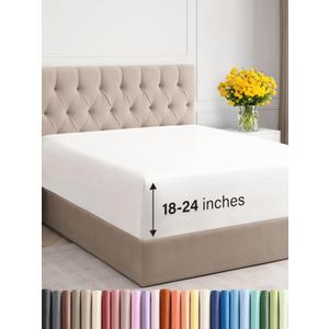 Extra Deep Twin XL Fitted Sheet - Hotel Luxury Single Fitted Sheet Only - Easily Fits 18 inch to 24 inch Mattress - Ultra Soft, Wrinkle Free w/Extra Deep Pockets - Breathable & Comfy - Antique White