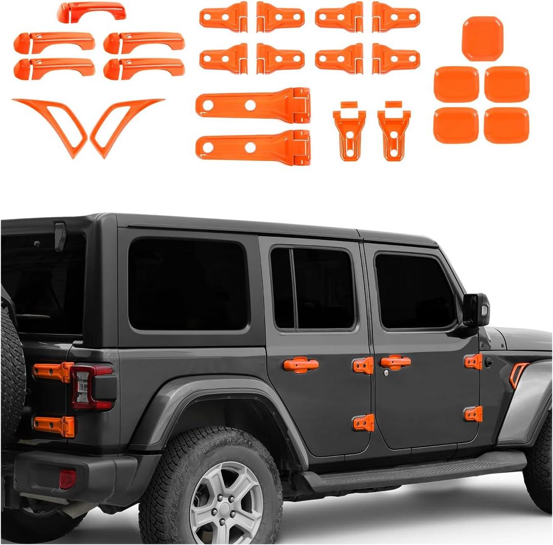 JWWY Exterior Cover Trim Kit for 2018 2026 Jeep Wrangler JL JLU, Full Door Handle Hood Hinge Side Air Vent Exterior Door Bowl, 41PCS Orange