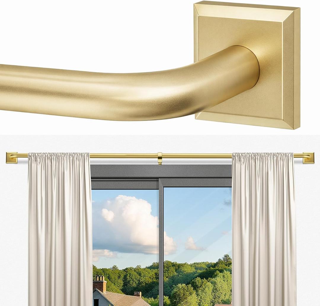 Gold Curtain Rods for Windows 28-48Inch Heavy Duty French Return Rod, Wrap Around Blackout Curtain Rods, Adjustable Room Darkening Drapery Rod for Bedroom, Living Room, Sliding Door & Outdoor Patio