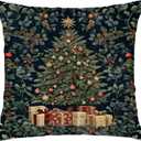 Magical William Morris Christmas Tree Pillow Covers 18x18, Whimsical Christmas Decor, Fantasy Full Moon Starry Night Decorative Throw Pillow Covers for Home Bedroom Living Room (Color-2)