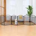 Malier Metal Freestanding Dog Gates with Door, 32'' Height Outdoor Indoor Dog Fences, Extra Wide Foldable Puppy Gate Free Standind Tall Pet Gate for Stairs, Hallways, Doorways, Yard (Black 6 Panels) (6 Panels with Door144''W  32''H)