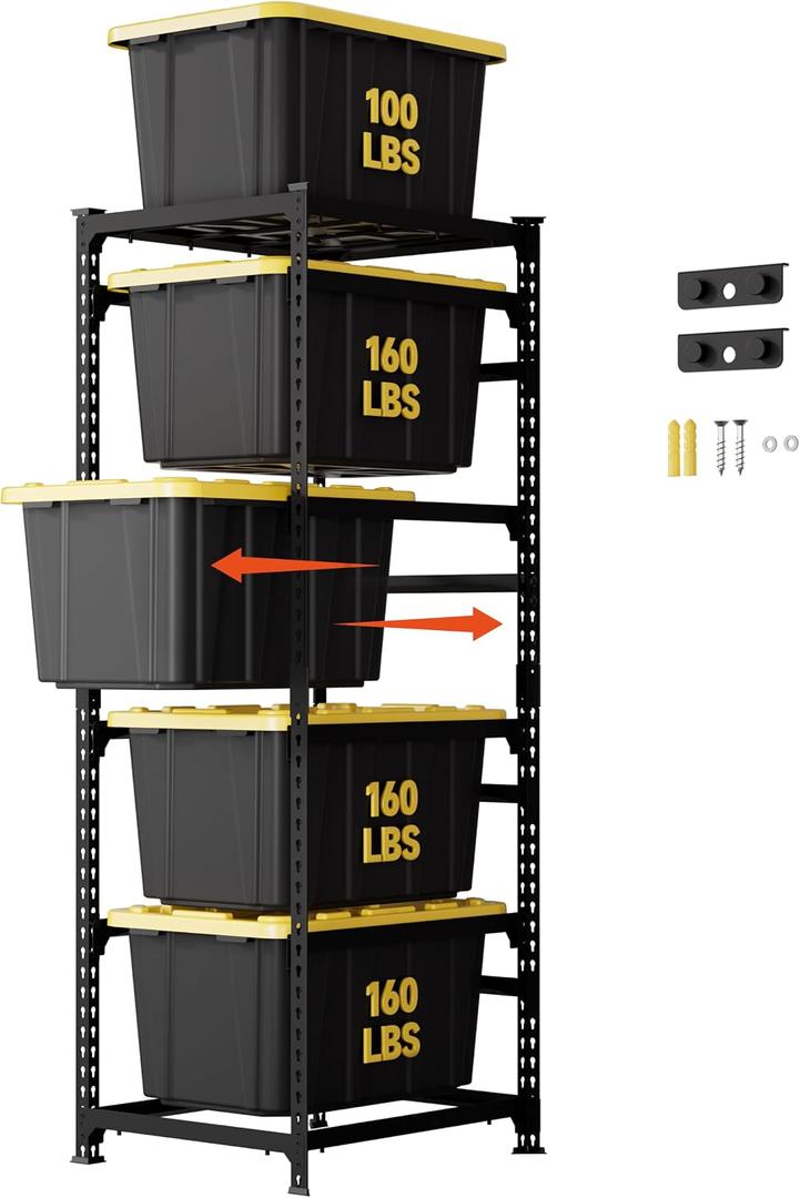 DYNALOAD 740lb 27 Gallon Tote Storage Rack, Heavy Duty 5-Tier Bin Organizer