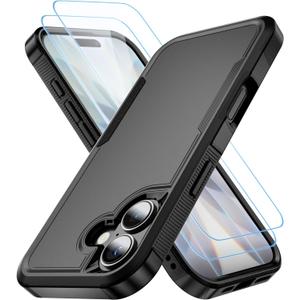 2 x for Apple Recommend Shockproof iPhone 17 Case,[15 FT Military Grade Drop Protection],with 2X [Kevlar 9H Glass Screen Protector] Air Bumpers Full-Body Protective Phone Case, Matte Black