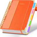 Hardcover Spiral Notebook 8.5"x11" Journal Notebook with Tabs and Removable Dividers 300 Pages 5 Subject Notebook College Ruled, Faux Leather Spiral Bound Notebook for Women School Work (Orange)
