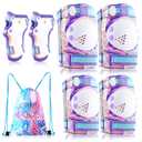 NEMONE Mermaid Knee Pads for Kids, Girls Boys Knee Elbow Pads Wrist Guards with Drawstring Bag, Adjustable Reflective Protective Gear Set for Roller Skates Bike Cycling Skateboard Scooter (Medium, Purple)