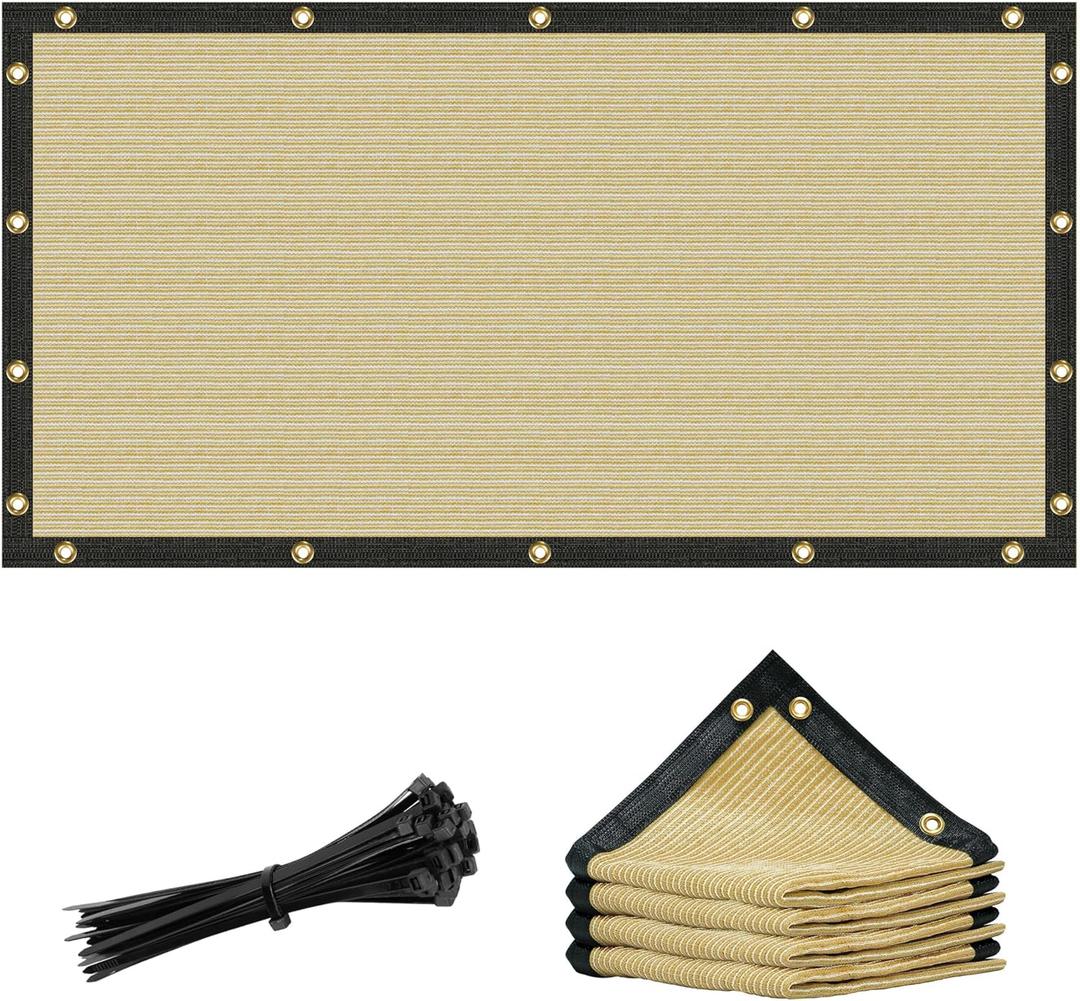 Amgo 2' x 4' Beige Custom Size Shade Cloth with Grommets - 90% Sunblock, Durable Mesh Fabric Tarp for Dog Kennel Cover, Fence Privacy Screen, Greenhouse, Chicken Coop & Pet Playpen