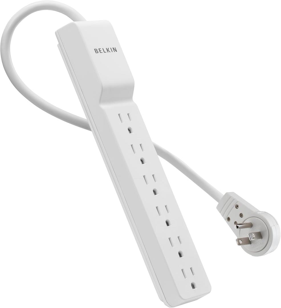 Belkin 6-Outlet SlimLine Power Strip Surge Protector, 6ft Cord and Rotating Plug, 700 Joules, White