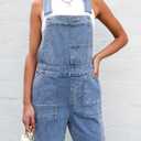 luvamia Jean Overalls for Women Straight Wide Leg Baggy Stretchy Denim Bib Adjustable Strap Casual Jumpsuit Loose Fit (Blue, L)