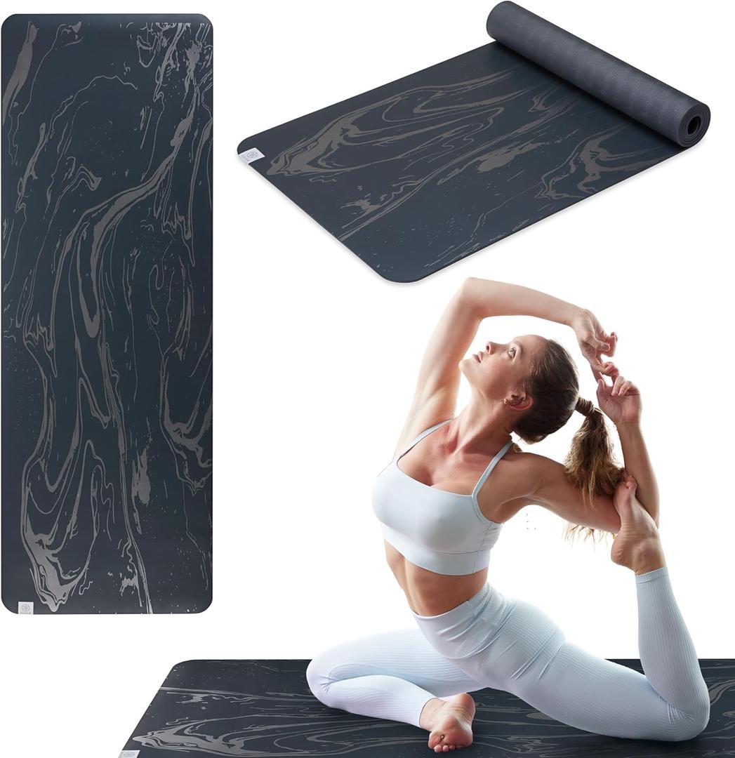 Gaiam Dry-Grip Yoga Mat - 5mm Thick Non-Slip Exercise & Fitness Mat for Standard or Hot Yoga, Pilates and Floor Workouts - Cushioned Support, Non-Slip Coat - 68 x 24 Inches (Marbled)