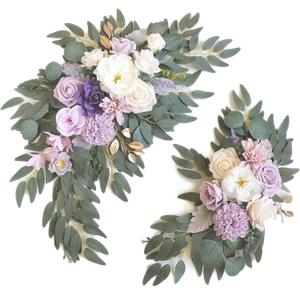 Faux Flower Swag Set of 2 for Wedding Welcome Signs Floral Swag Wedding Reception Ceremony Signs Decor (Purple)