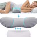 RESTCLOUD Adjustable Lumbar Support Pillow for Sleeping Memory Foam Back Support Pillow for Lower Back Pain Relief and Sleeping, Lumbar Support Pillow for Bed and Chair with 2 Insert Pads (Moon Grey)