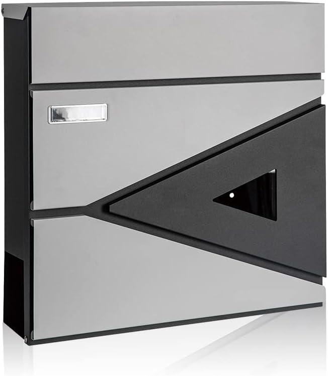 Wall Mount Mailbox,Large Capacity Locking Mailbox for Outside,Galvanized Steel Cover and Rust-Proof Metal Post Box with Newspaper Holder,15.7"x15.7"x4.3" Black,MD039G