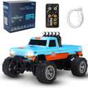 Mini RC Truck,1:64 Scale Monster Truck Remote Control Car with Lights, 2.4Ghz Remote Control RC Car and Trailer, Speed and Steering Adjustable (Blue-A)
