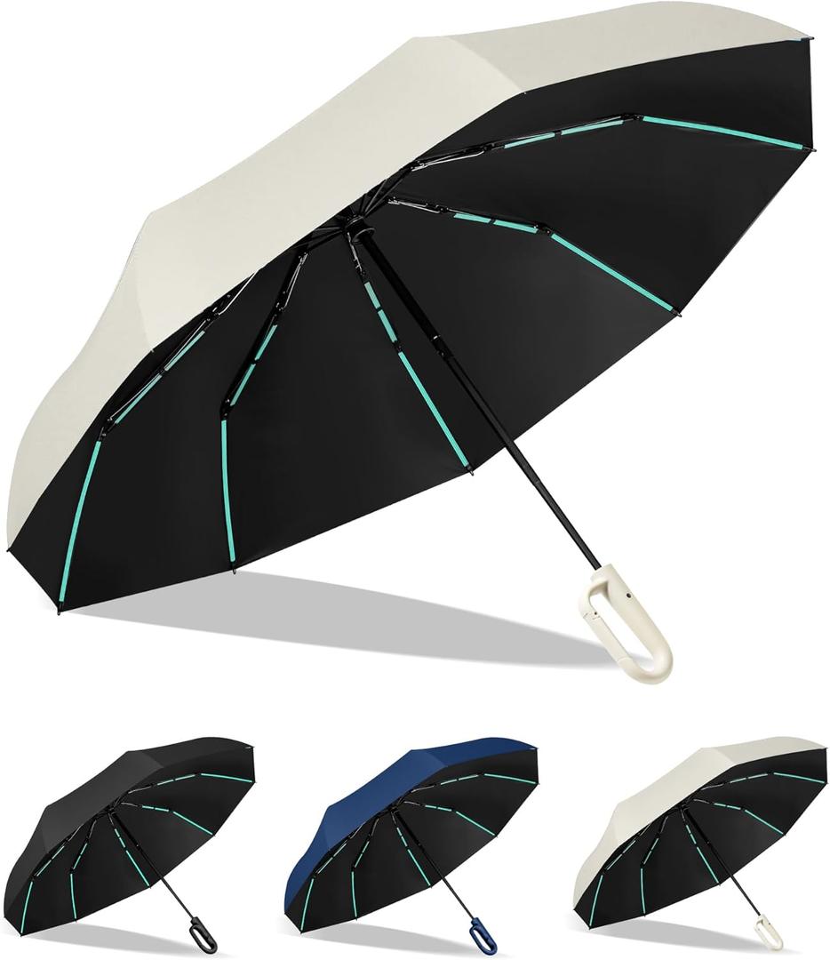 KLYOZO Umbrella Travel Size, Automatic One-Touch Open & Close with Reinforced Windproof Frame - Compact Umbrella for Commute, Car and Daily Use (white)