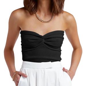 ANRABESS Tube Top for Women Summer Strapless Bandeau Knit Twist Knot Corset Crop Basic Tank Top 2025 Vacation Outfits Clothes (X-Small, Black)