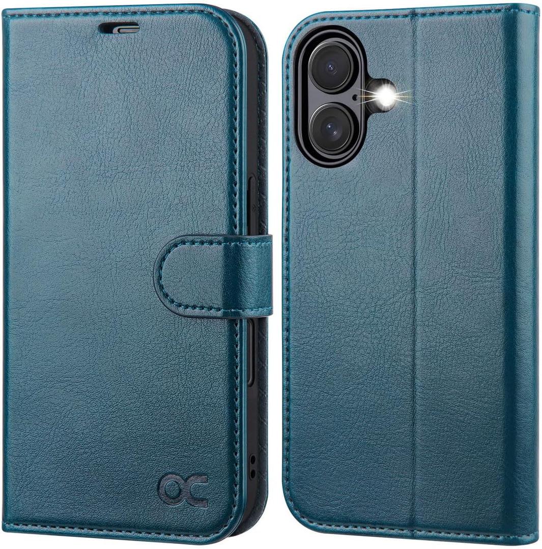 OCASE Compatible with iPhone 17 Wallet Case, PU Leather Flip Folio Case with Card Holders RFID Blocking Kickstand [Shockproof TPU Inner Shell] Phone Cover 6.3 Inch 2025, Peacock Blue