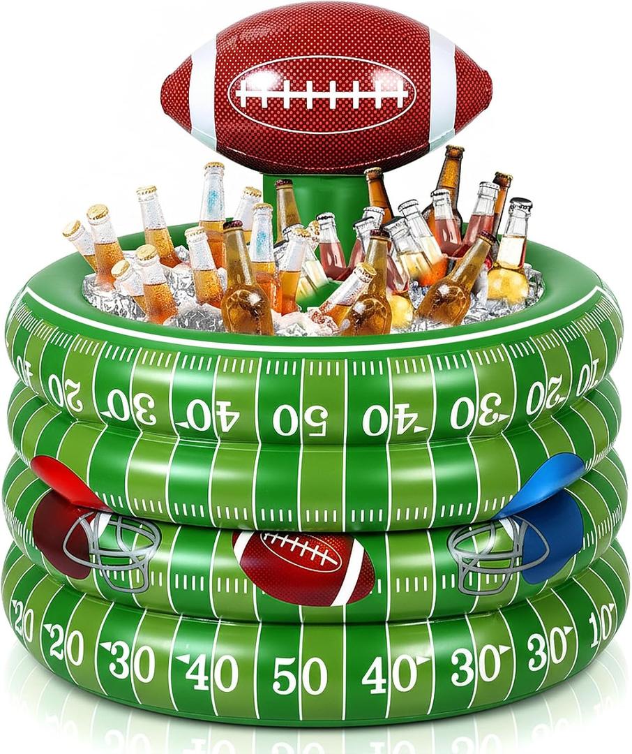 Bencailor Inflatable Cooler Inflatable Football Drink Cooler Toss Game Party Decoration Rugby Basketball Baseball Blow up PVC Ice Serving Bar for Sport Party Supplies Game Day Beer(Vivid,Gridiron)