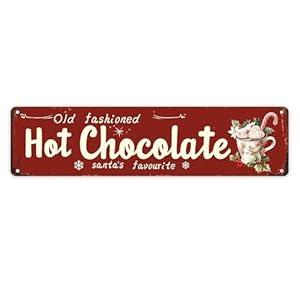 Old Fashioned Hot Chocolate Metal Sign Vintage Christmas Hot Cocoa Metal Sign Decor for Home Cafe Bar Restaurant Hot Cocoa Station Accessories Wall Art Decor Christmas Party Decor Sign 4x16 inch