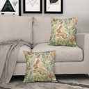 Spring Summer Pillow Covers 16x16 Inch Set of 2 Easter Bunny Floral Cotton Linen Decorative Throw Pillow Case Rabbit Flower Botanical Plant Cushion Cover for Bedroom Sofa Living Room Chair Home Decor