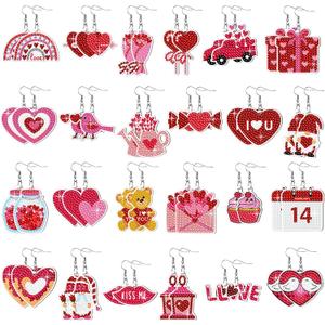 Siifert 24 Pairs Valentine's Day Diamond Painting Earrings DIY Earring Making Kit Diamond Art Jewelry Making Kit for Adults Vintage Jewelry Crafting Charms Bulk with 6 Tools for Women