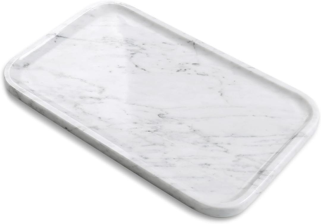 Yew & Tulip 14" x 8.5" Natural Marble Tray for Kitchen, Bathroom, Living Room Serving/Decorative Vanity Tray for Jewelry, Candles, Decor (Carrara White)