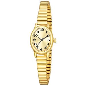 ADSBIAOYE Small Gold Watches for Women Vintage Oval Arabic Numerals Easy to Read Ladies Analog Watch with Stainless Steel Expansion Band Water Resistant