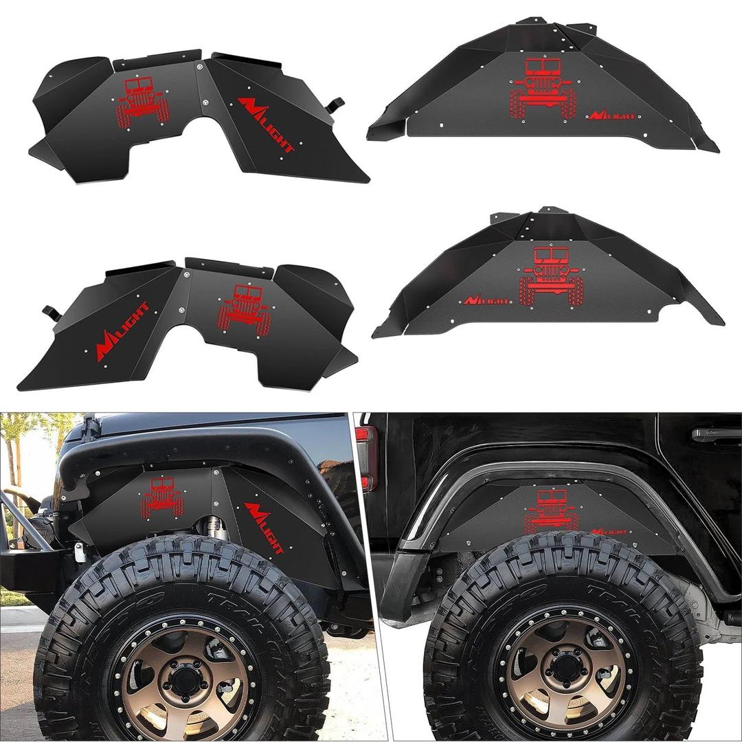 Front & Rear Inner Fender Liners Wheel Cover Fit for 2007 2008 2009 2010 2011 2012 2013 2014 2015 2016 2017 2018 Wrangler JK JKU 4WD (4-Door/2-Door)
