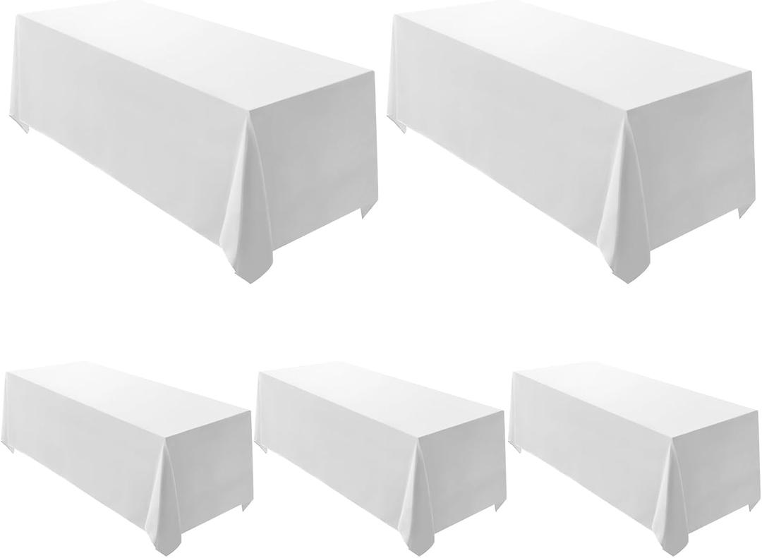 Surmente 5 Pack White Rectangle Tablecloth 90 x 132-inch Rectangular Polyester Table Cloth for Weddings, Banquets, or Restaurants