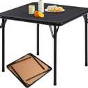 FurnitureR 33.9 Inch Square Folding Table, Multi-Functional Card Table for Holiday Hosting, Game Nights, Small-Space Dining, Portable Indoor Outdoor Use, Black PVC Top & Metal Frame