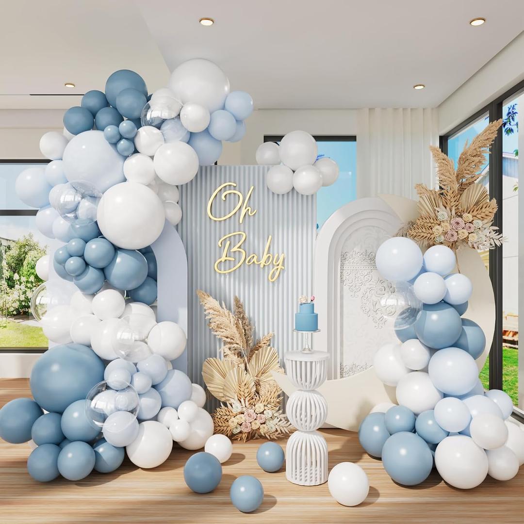 Dusty Blue Balloon Arch Kit, Light Blue and White Balloons Arch Kit, Baby Shower Blue Balloon Garland Arch Kit