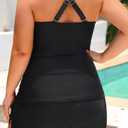 Plus Size Tankini Swimsuit Tummy Control Bathing Suit with Pockets Shorts (Black)