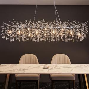 Tree Branch Chandelier Modern Gold Crystal Chandeliers 14 Lights Rectangular 47.2" Hanging Pendant Light Fixture for Kitchen Island Living Room Dining Room Foyer Entryway