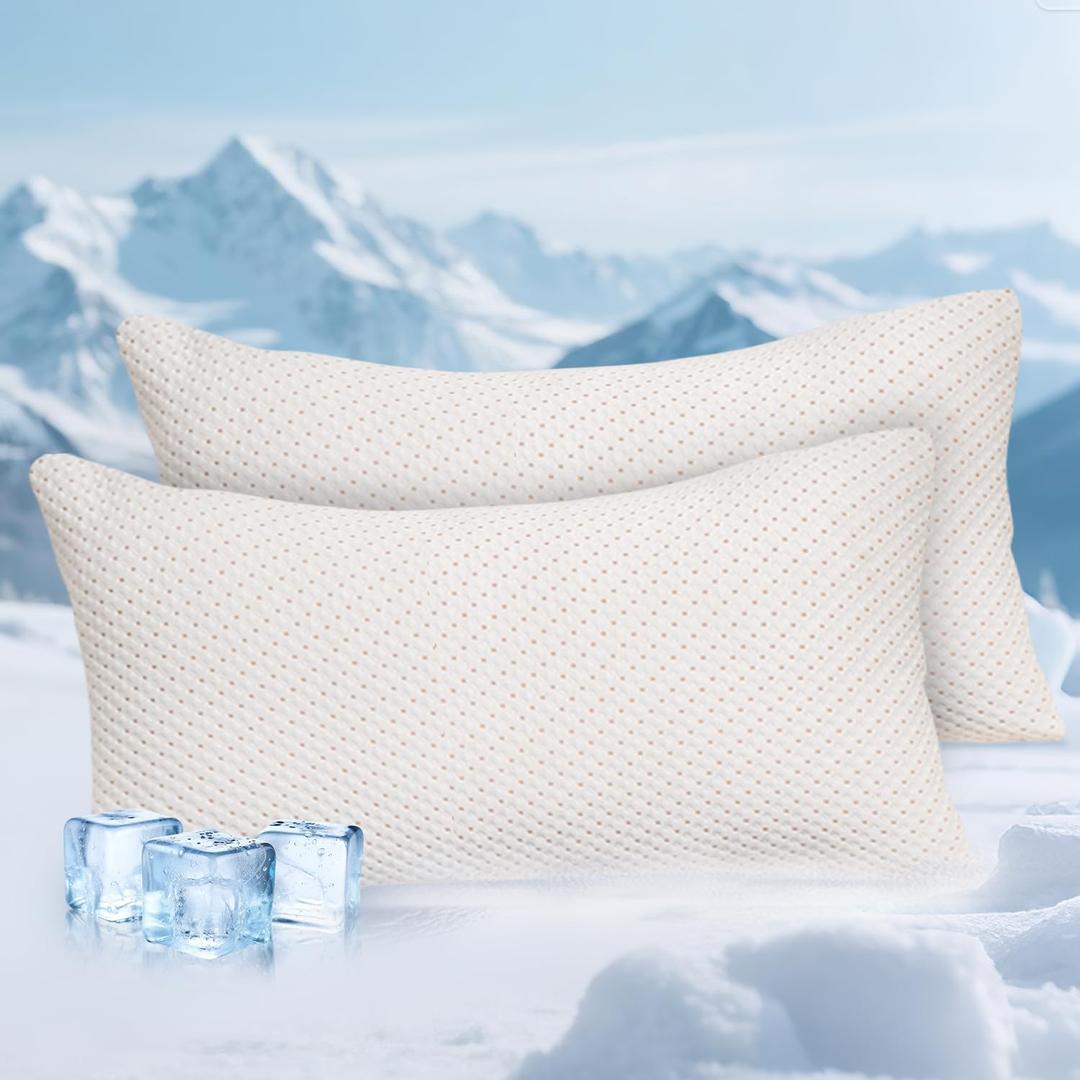 Cooling Pillow for Sleeping 2 Pack, Shredded Memory Foam Pillows King Size Set of 2, Gel Pillows for Hot Sleepers with Zippered Cooling Cover 20x36 inches