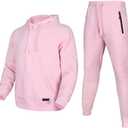 Tracksuit for men 2 pieces,Fleece hooded outfit,fashion warm sweatsuit set (Pink, 5XL)