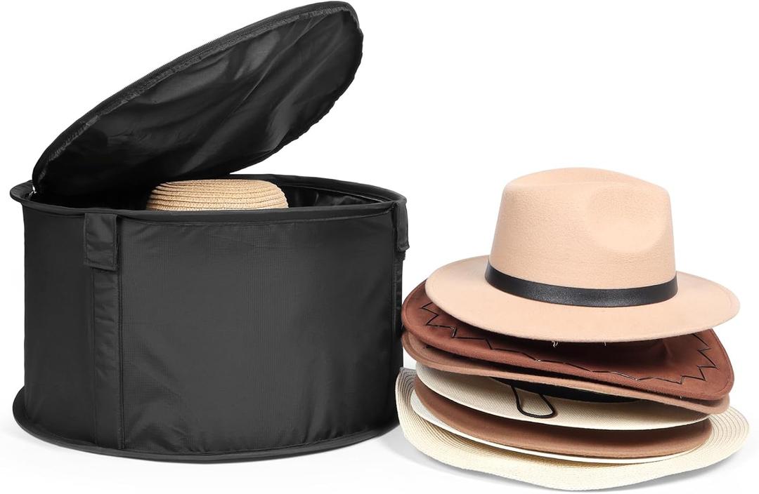 WOMACO Black Large Modern Hat Box for Storage, Stackable Hat Organizer Case for Cowboy Hat, Round Brim Hat Organizer Bag, Dustproof, Waterproof