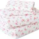 MUXHOMO King Size 4 Piece Sheet Set, Soft Breathable Bed Sheet Set for Bedroom with Deep Pocket Up to 16", Wrinkle-Free & Cooling Bedding for Oeko-TEX Certified - Blossoms Pink