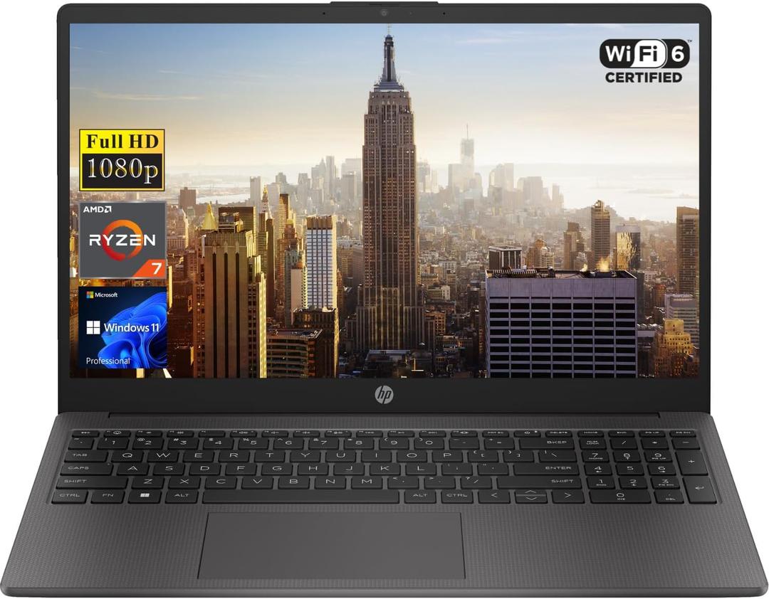 HP 255 G10 15.6" FHD Business Laptop, AMD Ryzen 7 7730U, 16GB RAM, 512GB PCIe SSD, Numeric Keypad, Webcam, Wi-Fi 6, HDMI, Windows 11 Pro, Black