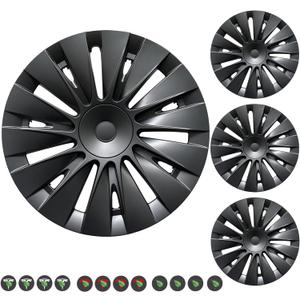 19 Inch Wheel Covers for Tesla Model Y Accessories 2024 2023 2022 2021 2020 4 Pcs ABS Material Hubcaps Replacement for Tesla Model Y (Style G) (Gunmetal Gray Smooth-00011)