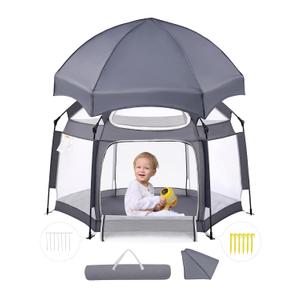 Babelio Baby Playpen with Canopy, Pop up Toddler Tent, Travel/Nap, Indoor and Outdoor, Portable&Foldable, Beach Tent, Sun Protection, Double-Door, One-Touch Storage - Grey Babelio Baby Playpen with Canopy, Pop up Toddler Tent, Travel/Nap, Indoor and Outdoor, Portable&Foldable, Beach Tent, Sun Protection, Double-Door, One-Touch Storage - Grey